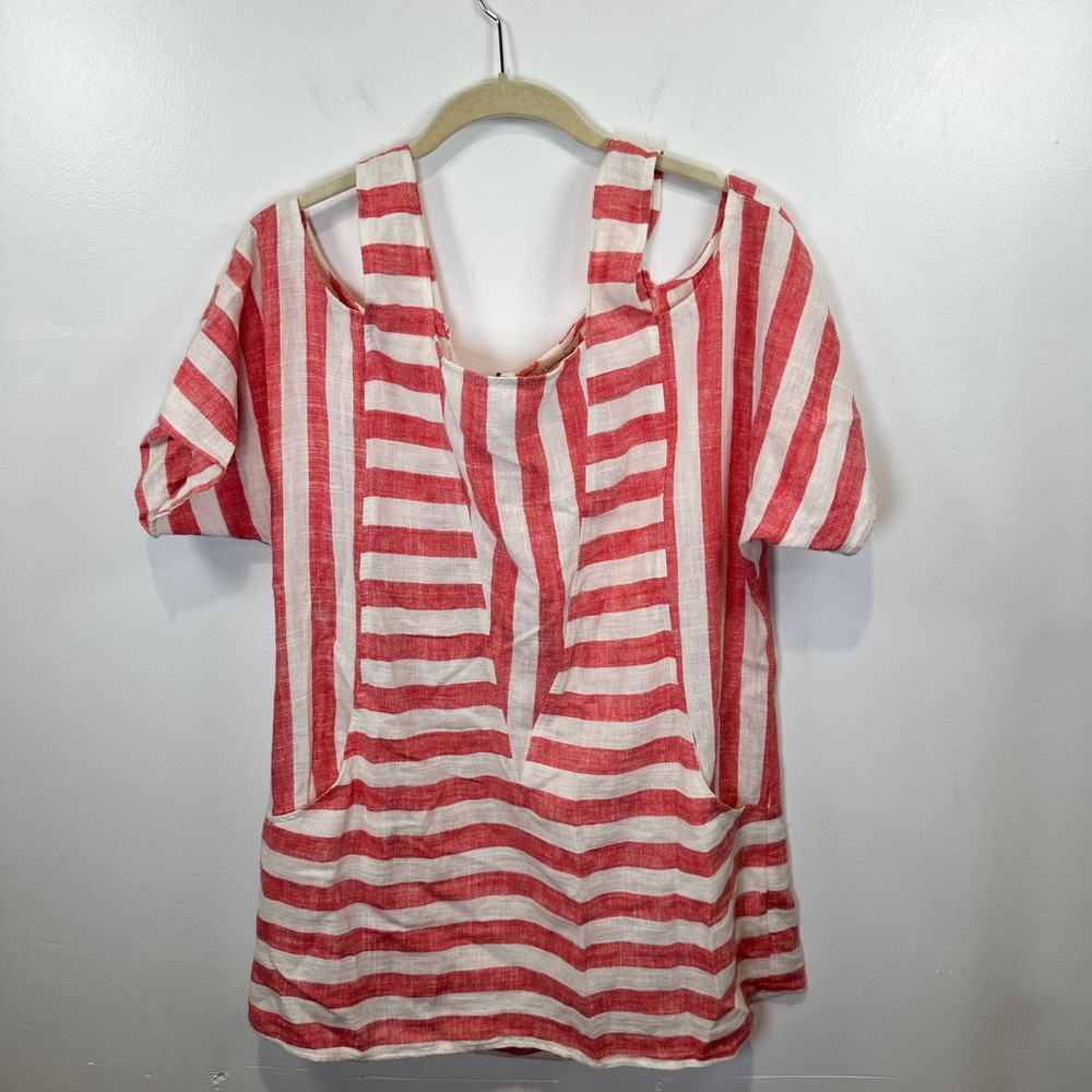 Soft Surroundings Sunset Park Tunic Top Rayon Linen Cold Shoulder Medium